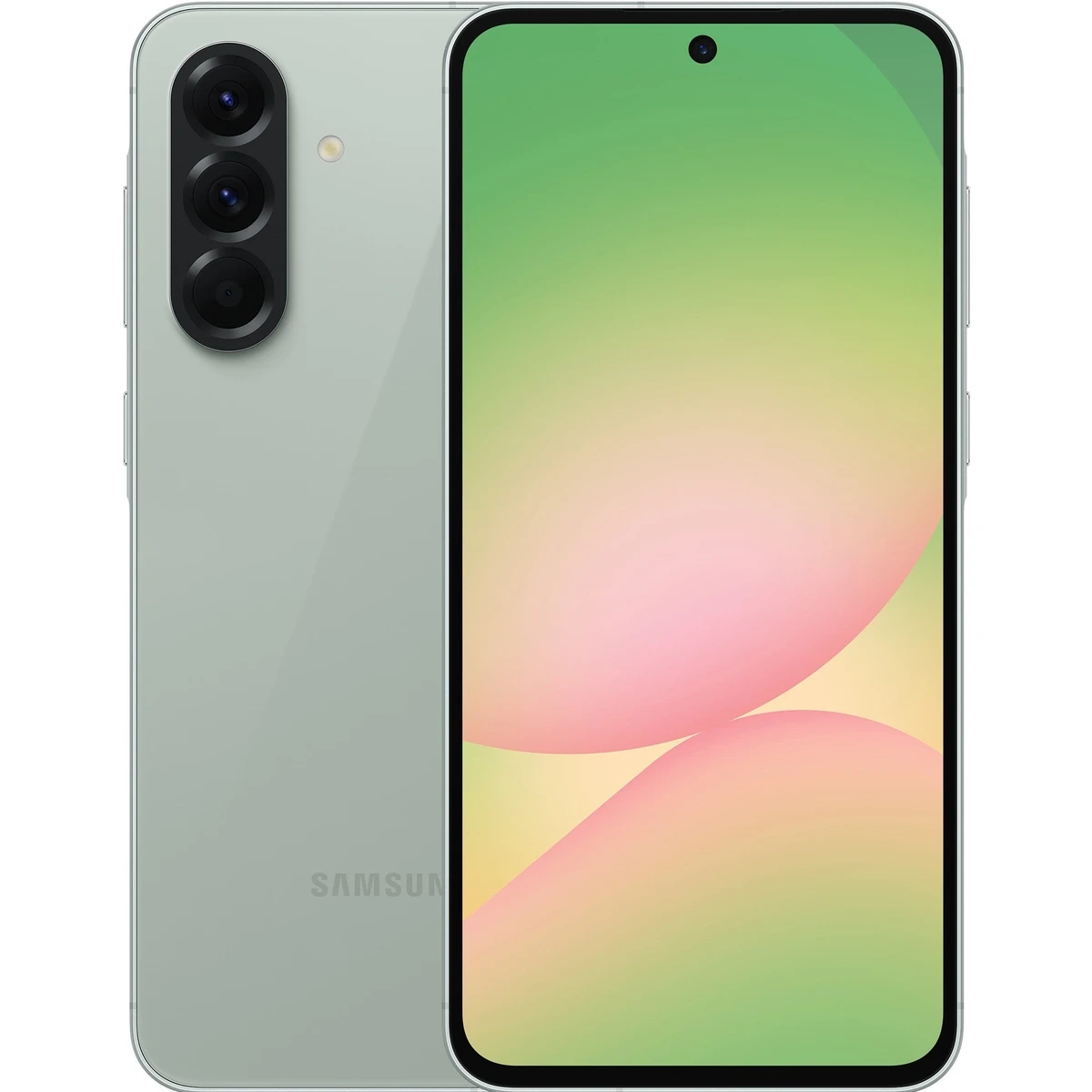 Prednja i stražnja strana zelenog telefona Samsung Galaxy A56 5G