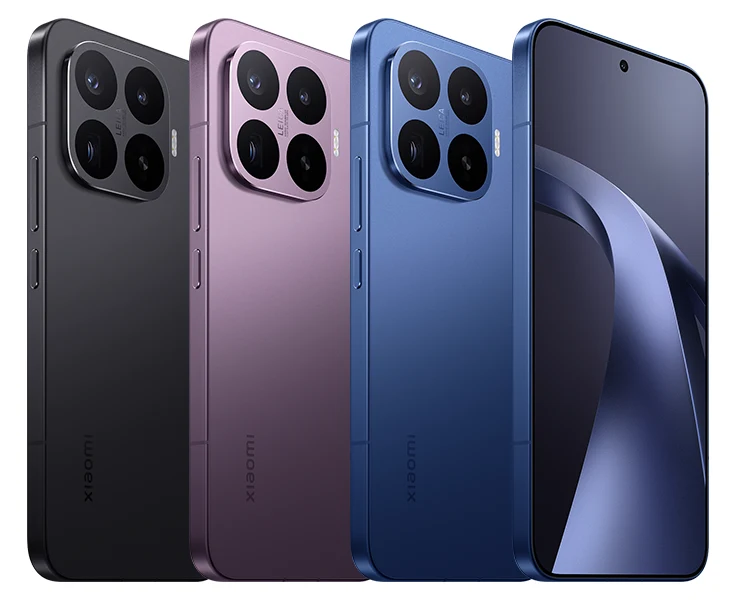 Stražnja strana crnog, ljubičastog i plavog telefona Xiaomi 17T Pro te prednja strana