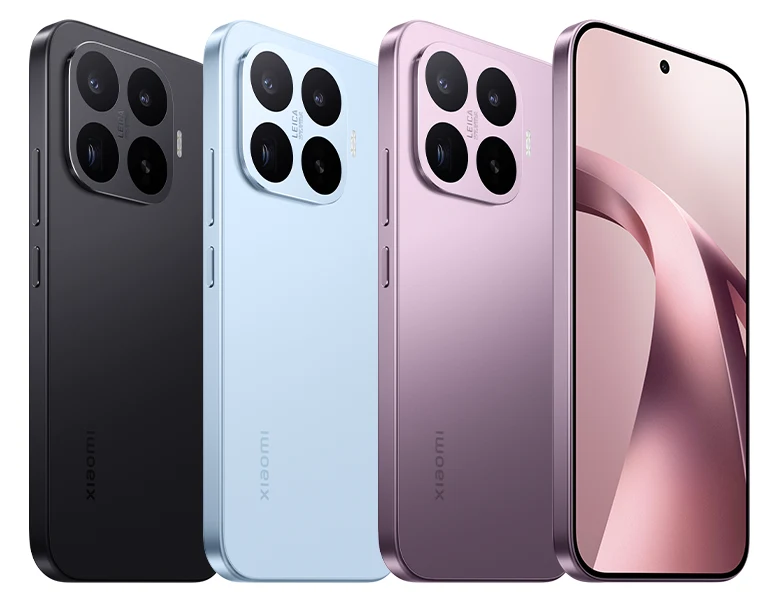 Stražnja strana crnog, svijetloplavog i lila telefona Xiaomi 17T te prednja strana